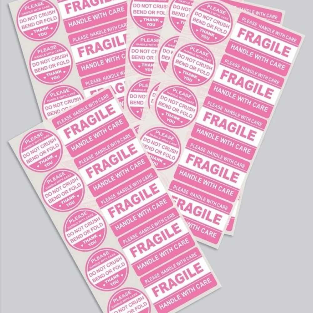 80 Pink Fragile Handle With Care Stickers